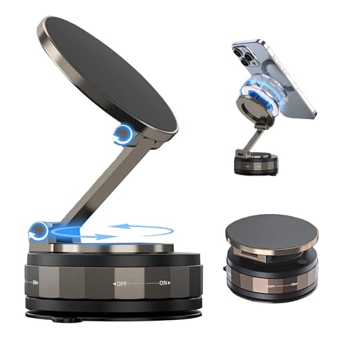Car Phone Holder for Magsafe [98LBS Suction & 2400gf Magnetic] 360° Rotatable Adjustable Car Phone Mount with Vacuum Suction Cup, Car Phone Holders for Your Car for iPhone Series & Android - color: D. T30-Black Base