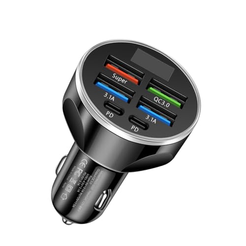 MESA'S LIVE 6-Port Car Charger USB C, 100W Max PD 65W QC3.0 Fast Charging, LED Voltage Display, 12/24V for Car/Truck/RV, Compatible with iPhone 16/Samsung/Tablet/Laptop