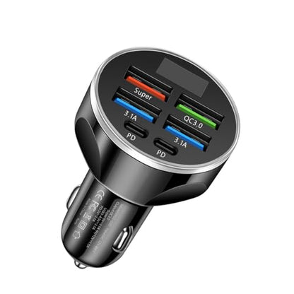 MESA'S LIVE 6-Port Car Charger USB C, 100W Max PD 65W QC3.0 Fast Charging, LED Voltage Display, 12/24V for Car/Truck/RV, Compatible with iPhone 16/Samsung/Tablet/Laptop