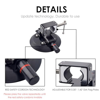 Update Suction Cup Pole Stand Universal Car Aluminum Alloy Flag Pole Bracket Black for Vehicle Off-Road ATV UTV Jeep Wrangler & House Outdoor