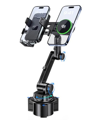 Qi2.2 25W Dual Cup Holder Car Charger with MagSafe Mount, Holds 2 Phones - color: Clamp & Charger