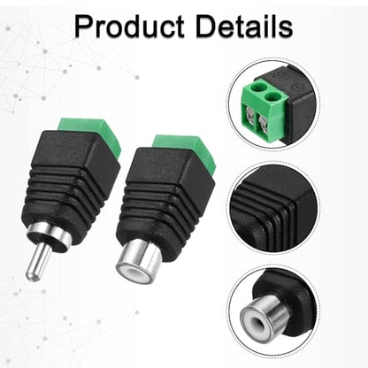 MECCANIXITY 6 Pack RCA Cable Solderless Adapter, Audio/Video Speaker Wire RCA Male Female Plugs, Screw Terminal Connector, Black