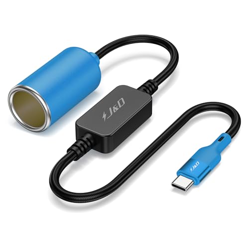 J&D USB C Male to 12V Car Cigarette Lighter Socket Female Converter Cable, 12V 18W Power Cable for Dash Cam, GPS, Car LED Light Strips, Blue, 5 ft - color: Blue, size: 5 ft