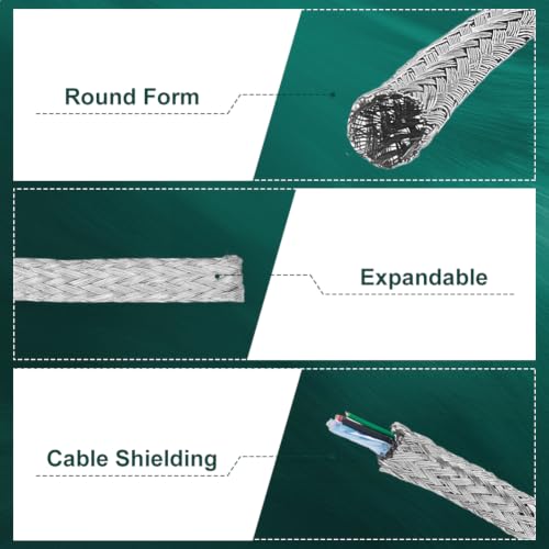 OLYCRAFT Tinned Copper Cable Sleeve Metal Braid Shielding Sleeve Tinned Copper Wire Shielding Sleeving Flexible Metal Ground Straps Expandable Cable Wire Sheathing for Protect Wiring (1/4 Inch-19.7ft) - size: 1/4 Inch