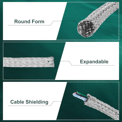 OLYCRAFT Tinned Copper Cable Sleeve Metal Braid Shielding Sleeve Tinned Copper Wire Shielding Sleeving Flexible Metal Ground Straps Expandable Cable Wire Sheathing for Protect Wiring (1/4 Inch-19.7ft) - size: 1/4 Inch
