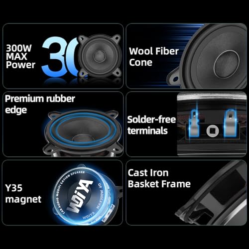 3.5-Inch Car Speaker Wool Fiber Cone+Fiberglass Sound Cap Full Frequency High Fidelity Audio 300W Peak Power 4 Ohms Professional High-End Stereo Surround Sound (2-Speakers) - color: Black 3.5Inch