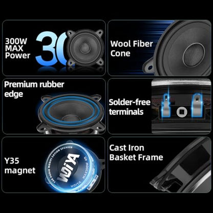 3.5-Inch Car Speaker Wool Fiber Cone+Fiberglass Sound Cap Full Frequency High Fidelity Audio 300W Peak Power 4 Ohms Professional High-End Stereo Surround Sound (2-Speakers) - color: Black 3.5Inch