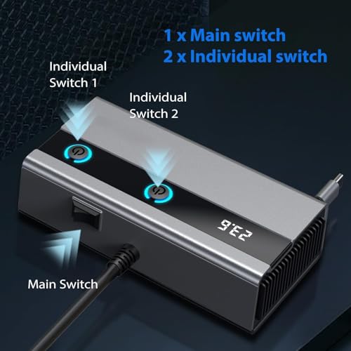 6-in-1 Cigarette Lighter Splitter, 65W PD Fast Charging, 120W Total Output, Two 12V Sockets, Retractable USB-C Cable, Battery Monitor, Trickle Charge, 1M Extension Cable for Front & Rear Charging