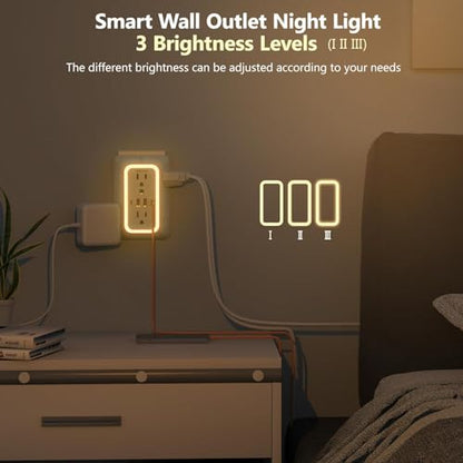 Outlet Extender with Night Light, Multi Plug Outlet Surge Protector,6 Outlet Splitter with 4 USB Outlet (2 USB A,2 USB C) 3 Sided Multi Plug Wall Adapter Power Strip for Home Travel Office 2 Pack - color: White-2Pcs