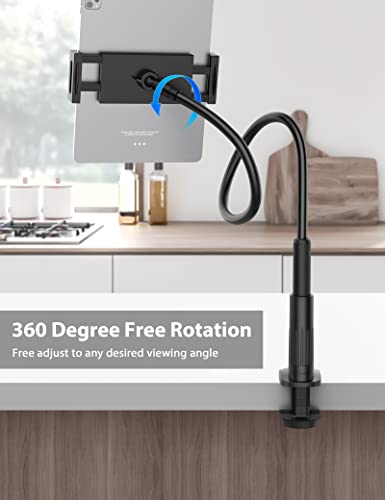 Tablet Stand Holder for Bed, Gooseneck Mount with Adjustable Flexible Arm Compatible with iPad Air Pro Mini, Samsung Tab, Nintendo Switch Kindle Other 4.7"-12.9" Device