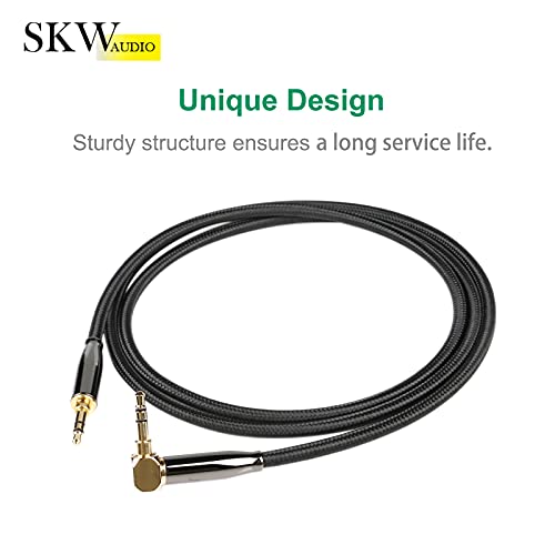 SKW Audiophile 3.5mm Right-Angle Stereo Aux Cable 1/8" TRS 6.5ft/2m - color: Black-straight to bend, size: 6.5ft (2m)