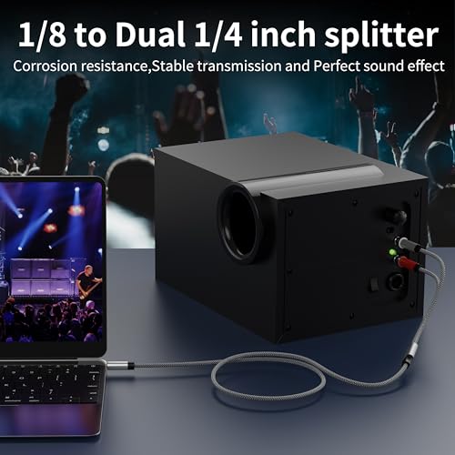 1/8 Stereo to Dual 1/4 Mono Cable - 6ft, 3.5mm to Dual 1/4 Inch TRS Splitter - color: 3.5mm to 2x6.35mm Audio Cable, size: 6 feet