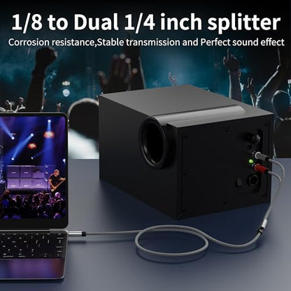 1/8 Stereo to Dual 1/4 Mono Cable - 6ft, 3.5mm to Dual 1/4 Inch TRS Splitter - color: 3.5mm to 2x6.35mm Audio Cable, size: 6 feet