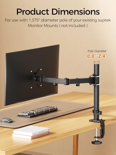 suptek Single Monitor Arm for Desk Mount Stand,Adjustable Monitor Arm for 13 to 32 inch Screen,Load Capacity 22lbs, Pole Adjustable Supports 0.8-2.4 Inch, VESA 75/100mm Black(MD6DBG) - size: Adjustable Pole Monitor Arm