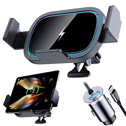Wireless Car Charger Mount for Samsung Galaxy Z Fold 8 7,15W Fast Charging - color: Black-With 60W Car Charger