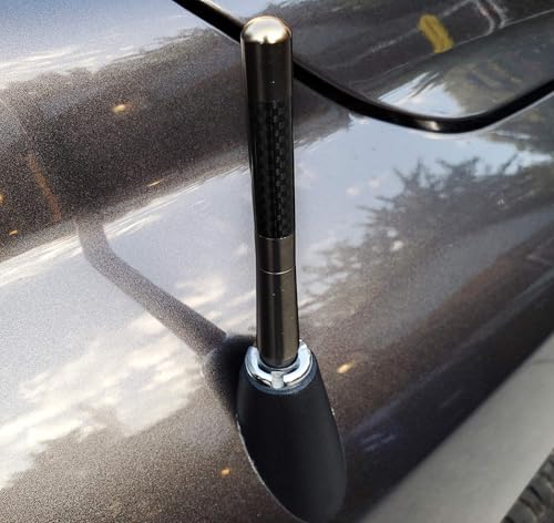 iJDMTOY Universal Fit 5-Inch 13mm Glossy Black Real Carbon Fiber Short Aluminum Antenna Topper Compatible with Car SUV Truck