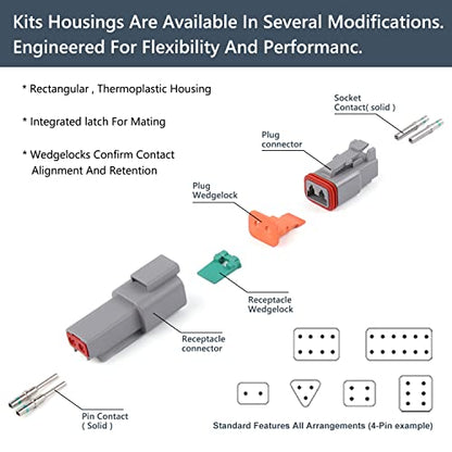 Newdeli 338 pcs Deustch Connector Kit 2 3 4 6 8 12 Pin Connectors with Deutsch Crimping Tool and DT Connector Removal Tool Size 16 Solid Terminal Contacts(14-20AWG) - size: DT Connector 338 Pcs Multi-Pin Kit