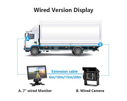 Backup Camera Kit 7 inch 4-Spilt Monitor Rear View Cameras with IP 67 Waterproof 18 IR Night Vision Car Camera for Tucks, RVs,Trailers,Bus,Vans + 4pcs 10m/393.7inch Cables Vehicle Backup Camera
