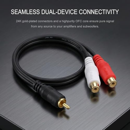 JSJ RCA Splitter Cable Male to 2 Female, 8 Inch Gold Plated OFC Y Adapter - size: RCA M - 2 RCA F/0.5FT
