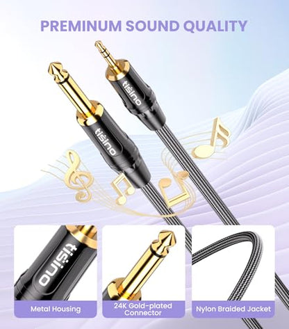 Tisino 1/4 to 1/8 Stereo Cable, 3.5mm TRS to 1/4 inch TS Mono Interconnect Cable - Mono to Stereo Adapter - 6 Feet - size: 6.6 feet