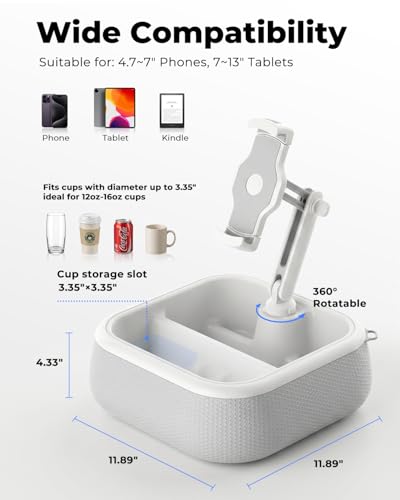 Viozon Kindle Stand Holder, Tablet Phone Holder, 2-in-1 EPP Foam Floating Bathtub Caddy with Detachable Snack Bowl, 360° Mount for Bed/Sofa, Compatible with iPad iPhone Kindle 4.7-13" Devices