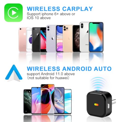 2 in 1 Wireless CarPlay and Android Auto Adapter, Easy Setup Plug and Play, 1-Click Multi-Device Switch, Fast Auto Reconnect, OTA Upgrade, USB‑C, for iOS 10+/Android 11+ & Factory Wired CarPlay Cars
