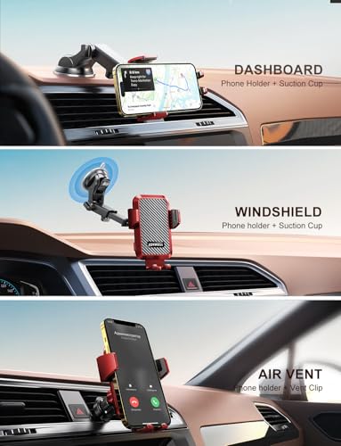JOYMASS Wireless Car Charger, Phone Holders for Your Car, 15W Auto Clamping Phone Mount Car Accessories for iPhone 16 15 14 13 12 Mini Pro Max 11, Samsung Galaxy S24 Ultra S23 S22+ Note 20, etc - Red - color: RED