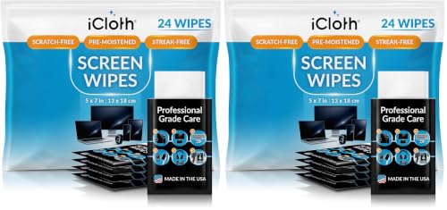 iCloth Screen Cleaning Wipes Individually Wrapped Travel Size Streak-Free 24 Large Wipes(Pack of 2) - size: 24 Count (Pack of 2)
