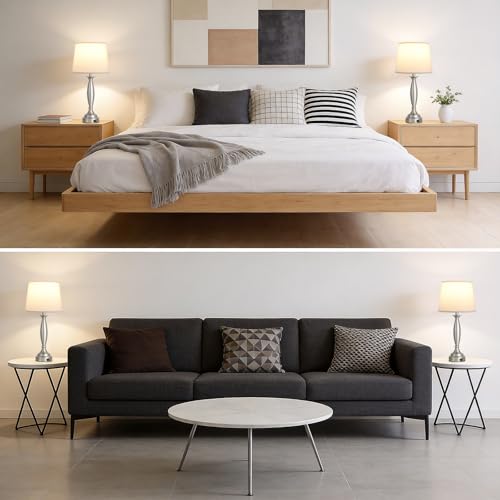 Bedroom Lamps for Nightstand, 3 Way Dimmable Silver Bedside Lamps with USB - color: B. White Shade & Nickel Base, size: Large（25.5 In）