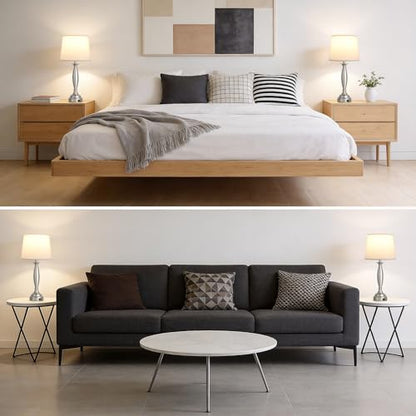 Bedroom Lamps for Nightstand, 3 Way Dimmable Silver Bedside Lamps with USB - color: B. White Shade & Nickel Base, size: Large（25.5 In）
