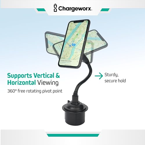 CHARGEWORX Magnetic Cupholder Phone Mount – Universal Car Cell Phone Holder with 360° Adjustable Gooseneck & Twist-Lock Base, Hands-Free Magnetic Mount for iPhone MagSafe & Android - size: No Size