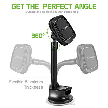 Cellet Suction Cup Dashboard and Windshield Mount Phone Cradle, Magnetic Phone Holder, Desk Mount with Flexible Goose Neck Compatible with iPhones Samsung Galaxy, Note, Motorola Moto, Google Pixel - style: GOOSENECK MAGNETIC HOLDER DASH/WINDOW