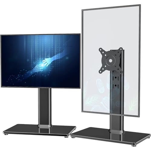 Hemudu 2 Pack Single LCD Computer Monitor Free-Standing Desk Stand Riser for 13 inch to 32 inch Screen with Swivel, Height Adjustable, Rotation, Holds One (1) Screen up to 77Lbs(HT05B-201)