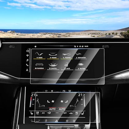 Canvcle 2PCS Screen Protector for 2019-2025 2026 Audi Q7 Q8 10.1 Inch Upper and 8.6 Inch Lower Touch Screen, Tempered Glass Navigation Display Screen Cover Infotainment Protective Film - size: 2019-Present Audi Q7 Q8 10.1 Inch + 8.6 Inch