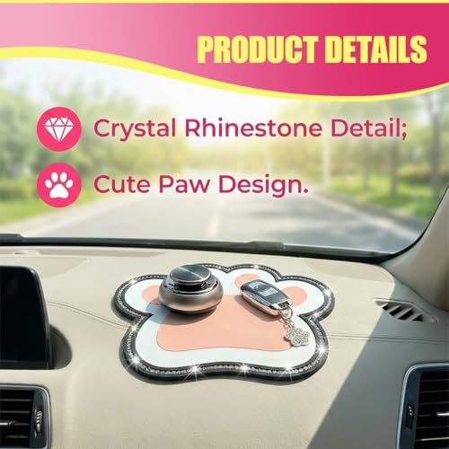 Bling Bear Claw Car Dashboard Non Slip Mat, Rhinestone Car Dashboard Grip Pad, Vehicle Strong Sticky Pads for Cell Phone, Sunglass, Key, Glass, Electronic Devices (Pink) - color: Pink
