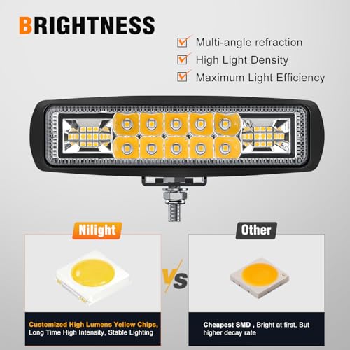 Nilight 2 PCS 6 Inch 60 W Yellow LED Light Pods Spot Flood Combo Beam - color: 60W Led Pods 2Pcs Yellow