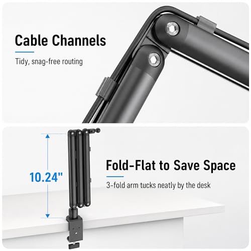 iPad Holder For Desk, Adjustable Tablet Arm iPad Desk Mount with C-Clamp - color: Black, size: 15.6" Slim Clamp