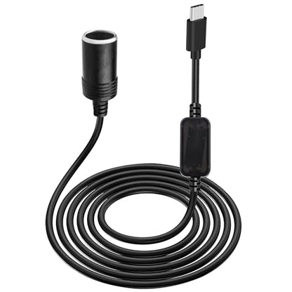 USB C to 12V Cigarette Lighter Adapter - 6.5ft USB C Male to 12V Car Socket Female Converter Cable for Dash Cam, Power Bank, GPS, LED Strips (12W Max)