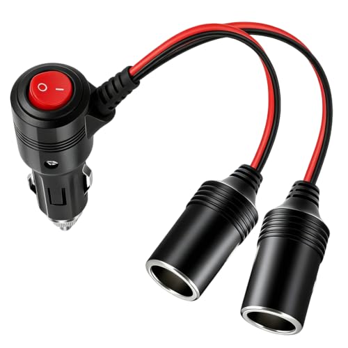 Car Cigarette Lighter Splitter 1 to 2 Cigarette Lighter Adapter with On Off Switch 2 Socket Power Charger Port for 12V 24V Car Vehicle