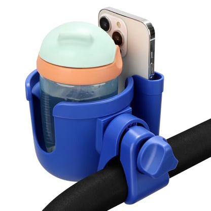 Accmor Stroller Cup Holder with Phone Holder, Bike Cup Holder, Universal Cup Holder for Uppababy Nuna Strollers, 2-in-1 Drinks Holder for Walker, Wheelchair, Scooter - color: All Dark Blue & All Dark Blue
