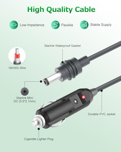 Starlink Mini Cable Car Adapter 12V-24V Starlink Mini Car Charger DC Power Cable to Cigarette Lighter 16.4FT Waterproof DC Power Cord to Cigarette Lighter Plug for RV Trucks Ships Waterproof 18AWG 5M - size: 5M - Cigarette Lighter