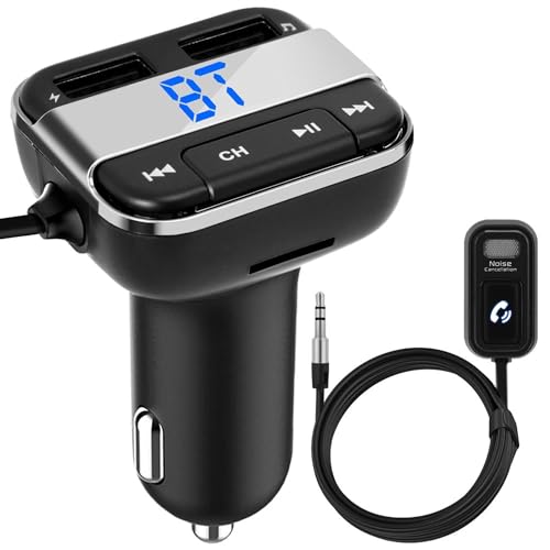 Pyle Cigarette Lighter Bluetooth FM Transmitter - Universal Wireless Car Bluetooth Adapter, Music Audio Stereo Radio Receiver w/Mic, Handsfree Calling, Siri/Google Asst, USB, SD Card Slot - PBT91.5