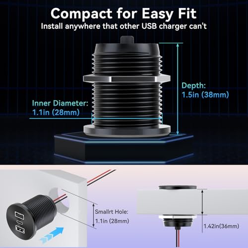 4PCS 72W RV USB Outlet All-Aluminum 12V/24V 3 Ports Recessed Mount - color: Black, size: 4P