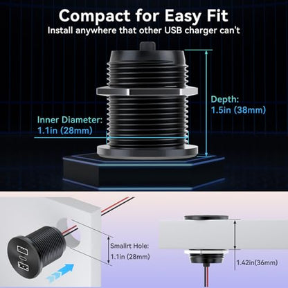 4PCS 72W RV USB Outlet All-Aluminum 12V/24V 3 Ports Recessed Mount - color: Black, size: 4P