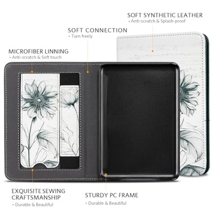 CoBak Case with Stand for for 6" Kindle (2024 & 2022, 11th Gen) – PU Leather Smart Cover with Auto Sleep/Wake & Hand Strap, Premium Protective Case for Kindle Basic,Burnt Sienna - color: Sketch Sunflower