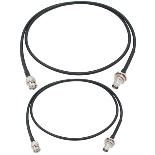 exgoofit BNC Cable Waterproof, 2-Pack 50 ohm RG58 BNC Male to Female Coaxial Cable 3FT Low Loss Antenna Extension for CB Radio/VHF Ham Radio/Wireless Microphone/Antenna/CCTV/Amateur Radio etc.