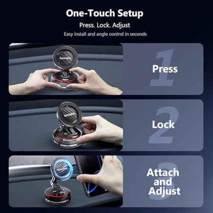 SYNCWIRE for MagSafe Car Mount [3-Axis] Nano Adhesive Gel + Strong Suction Cup Magnetic Phone Holder for Dashboard & Windshield, 360° Adjustable for iPhone 17 16 15 14 13 12, Samsung, Carbon Fiber - color: Carbon Fiber
