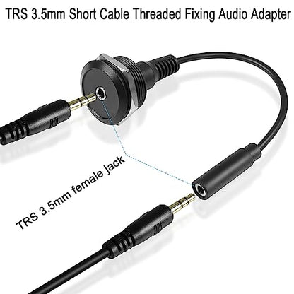 QIANRENON TRS 3.5mm Short Cable Threaded Fixing Audio Adapter 3.5mm 1/8 TRS Female to Female Stereo Jack Panel Mount Round Connector Headphone Socket, for Audio Port Connection Extension - style: Female
