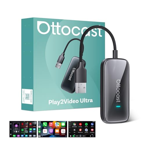 OTTOCAST Play2Video Ultra 2026 Upgrade Magic AI Box Car Watch Video Devices, Wireless CarPlay Android Auto Video Adapter 3 in 1 Built-in Netflix/YouTube Android 12 System
