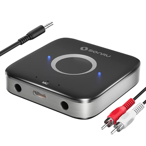 SONRU Bluetooth 5.3 Adapter Hi-Fi Equipment for Car Wireless Audio Receiver with 3.5mm AUX RCA Cable, Noise Cancellation, Dual AUX Outputs for Home Speakers Wired Headphones
